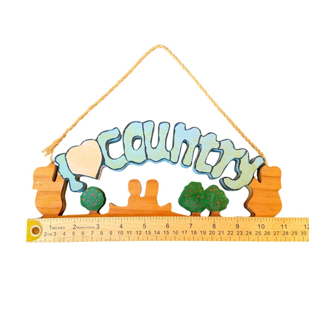 Vintage Wooden I Love Country Wall Hanging Sign Farmhouse Decor Hand Painted - Picture 8 of 9